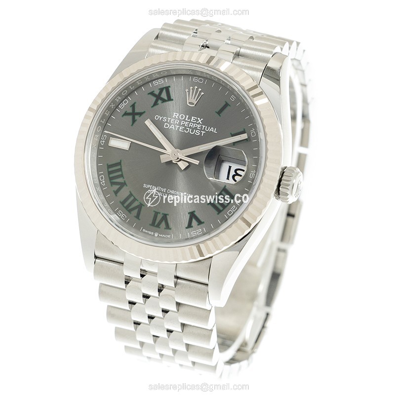 Rolex DATEJUST Replica - 18kt White Gold & Steel - Automatic - Green Dial - View 3