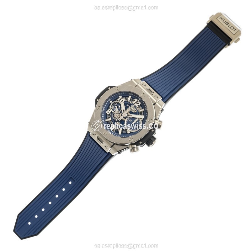 Hublot Big Bang Replica - Automatic - Titanium - Blue Dial - Rubber Blue Clasp - View 2