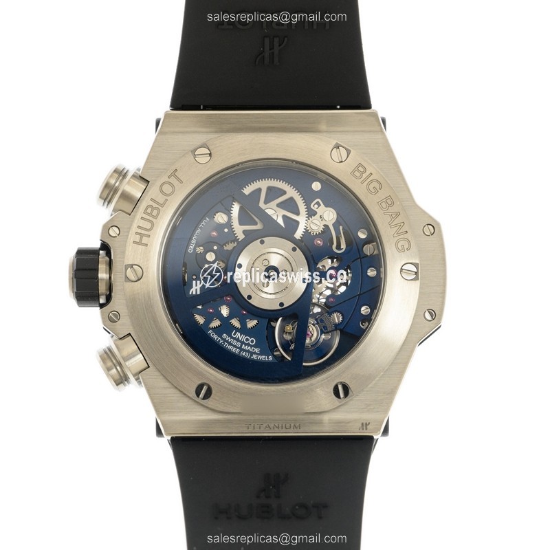 Hublot Big Bang Replica - Automatic - Titanium - Blue Dial - Rubber Blue Clasp - View 3