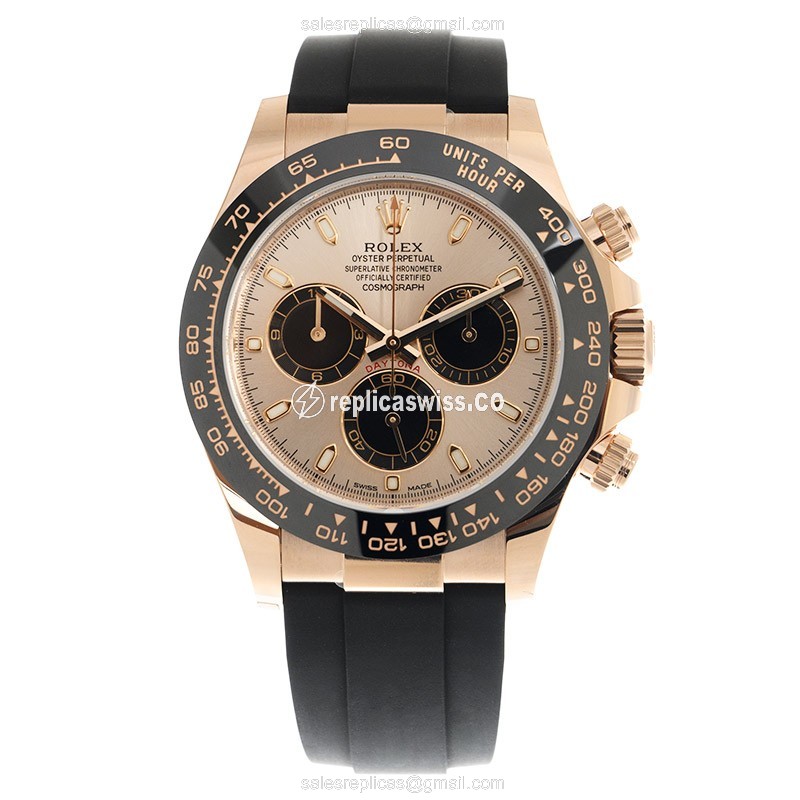 Rolex Daytona Replica - Automatic 18kt Rose Gold - Pink Dial - Rubber Black Strap - View 2