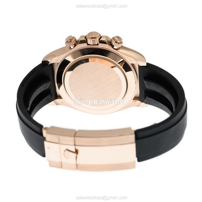 Rolex Daytona Replica - Automatic 18kt Rose Gold - Pink Dial - Rubber Black Strap - View 4