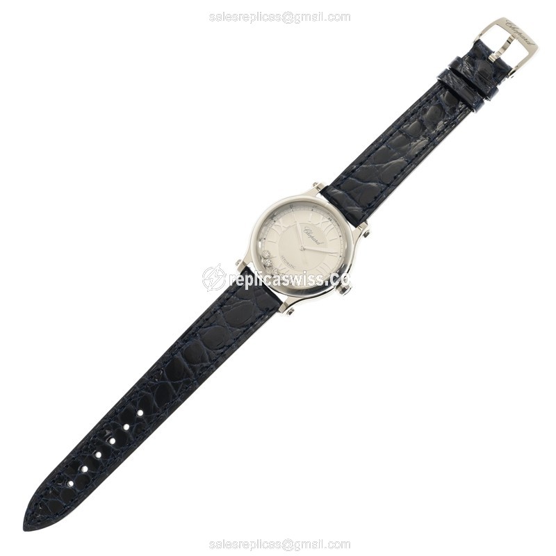 Chopard Happy Sport Replica - Automatic - Steel Case - Silver Dial - Blue Alligator Strap - View 2