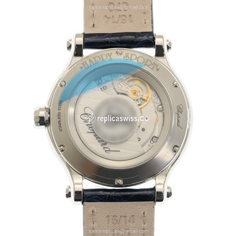 Chopard Happy Sport Replica - Automatic - Steel Case - Silver Dial - Blue Alligator Strap - View 3