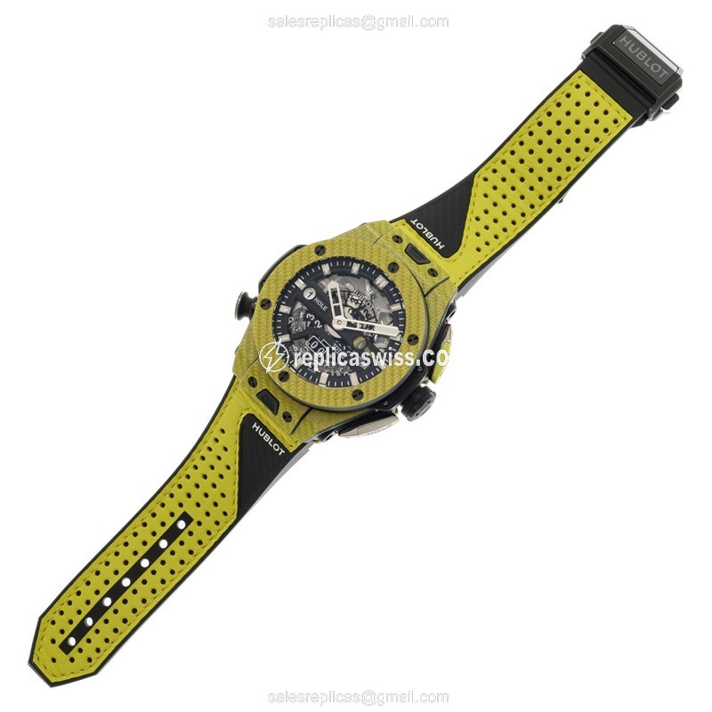 Hublot BIG BANG Carbon Fiber - Automatic - Transparent Dial - Gold Clasp - Rubber Strap - View 2