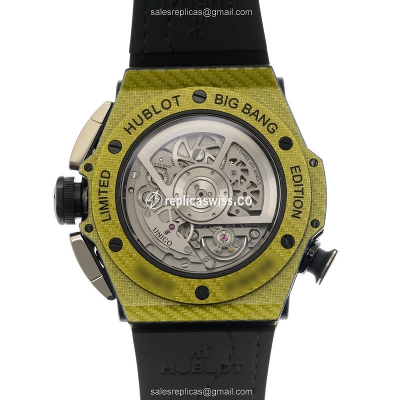 Hublot BIG BANG Carbon Fiber - Automatic - Transparent Dial - Gold Clasp - Rubber Strap - View 3