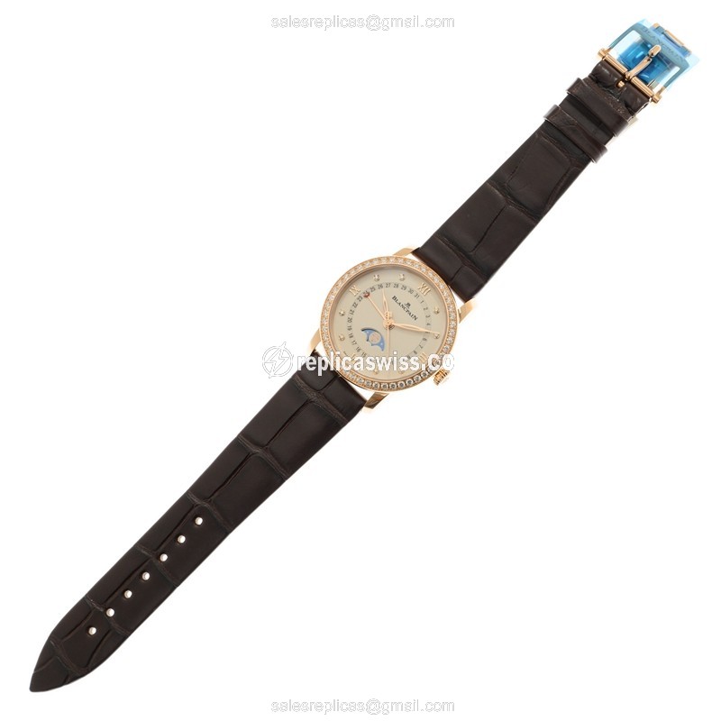 Blancpain Villeret Replica - Automatic - 18kt Rose Gold - Beige Dial - Brown Alligator Strap - View 2