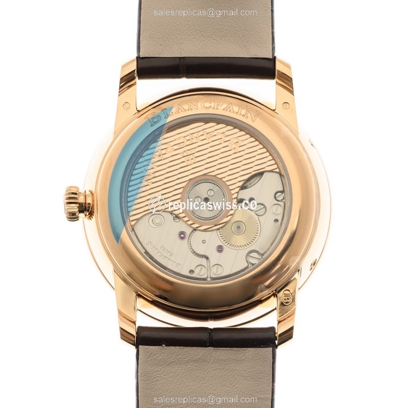 Blancpain Villeret Replica - Automatic - 18kt Rose Gold - Beige Dial - Brown Alligator Strap - View 3