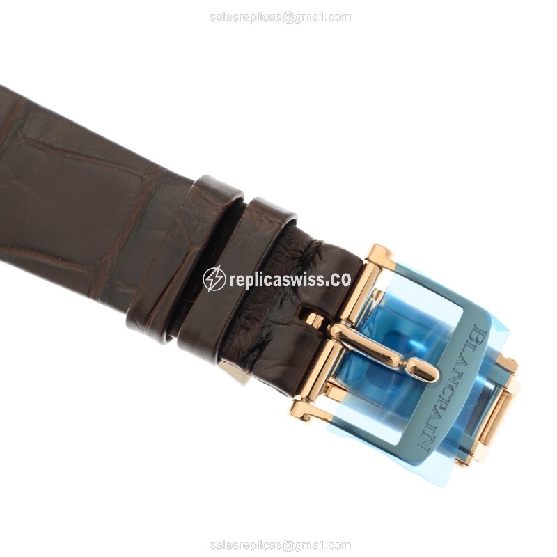 Blancpain Villeret Replica - Automatic - 18kt Rose Gold - Beige Dial - Brown Alligator Strap - View 4
