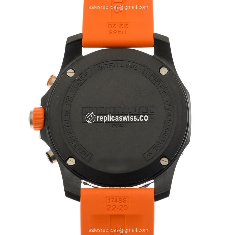 Breitling Endurance Pro Quartz - Carbon Fiber Case - Black Dial - Orange Rubber Strap - Buckle Clasp - View 3
