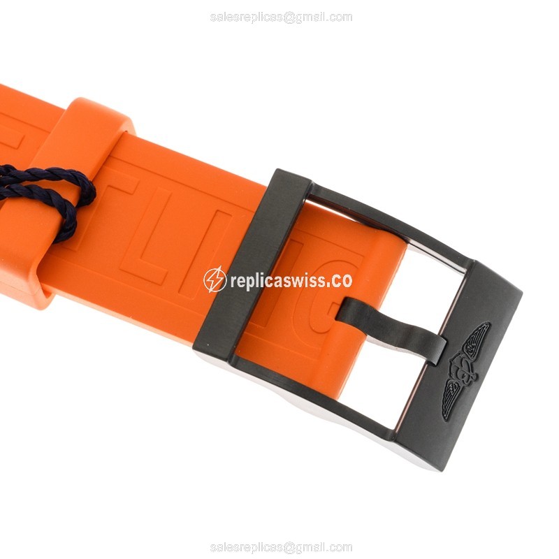 Breitling Endurance Pro Quartz - Carbon Fiber Case - Black Dial - Orange Rubber Strap - Buckle Clasp - View 4