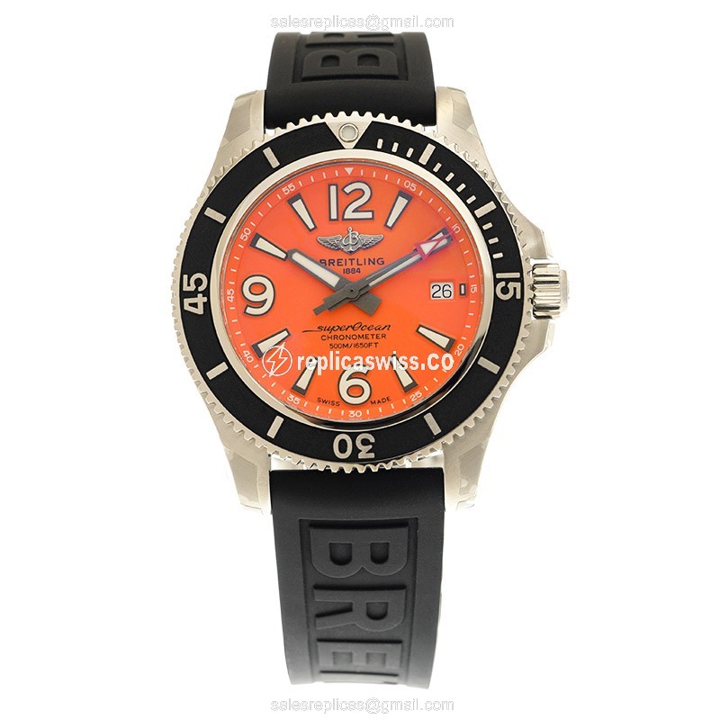 Breitling SuperOcean 42 Automatic Orange Dial Black Rubber Strap Clasp - View 2