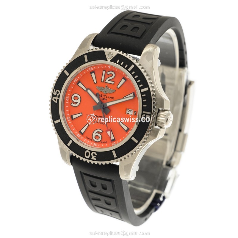 Breitling SuperOcean 42 Automatic Orange Dial Black Rubber Strap Clasp - View 3