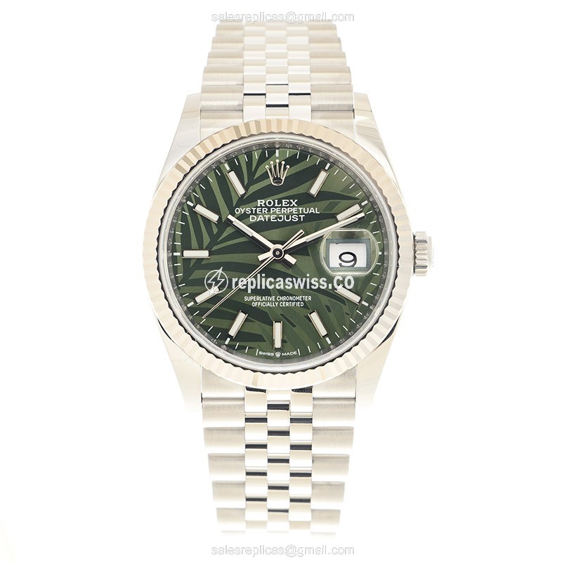 Rolex Datejust Replica - Automatic - 18kt White Gold & Steel - Green Dial - Silver Clasp - View 2