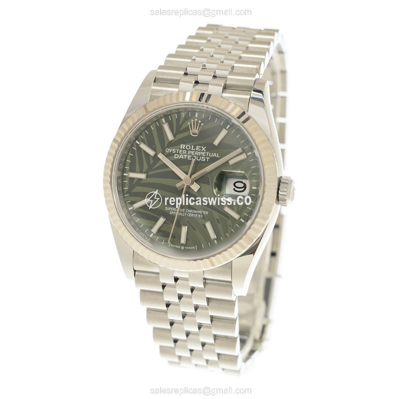 Rolex Datejust Replica - Automatic - 18kt White Gold & Steel - Green Dial - Silver Clasp - View 3