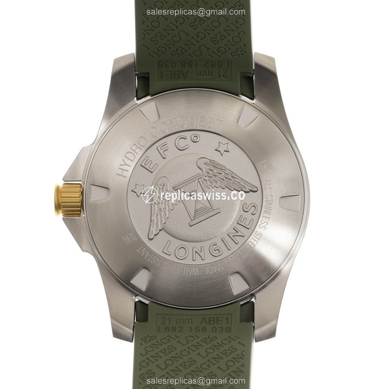 Longines CONQUEST Replica - Automatic - Steel Case - Green Dial, Green Canvas Strap - View 3