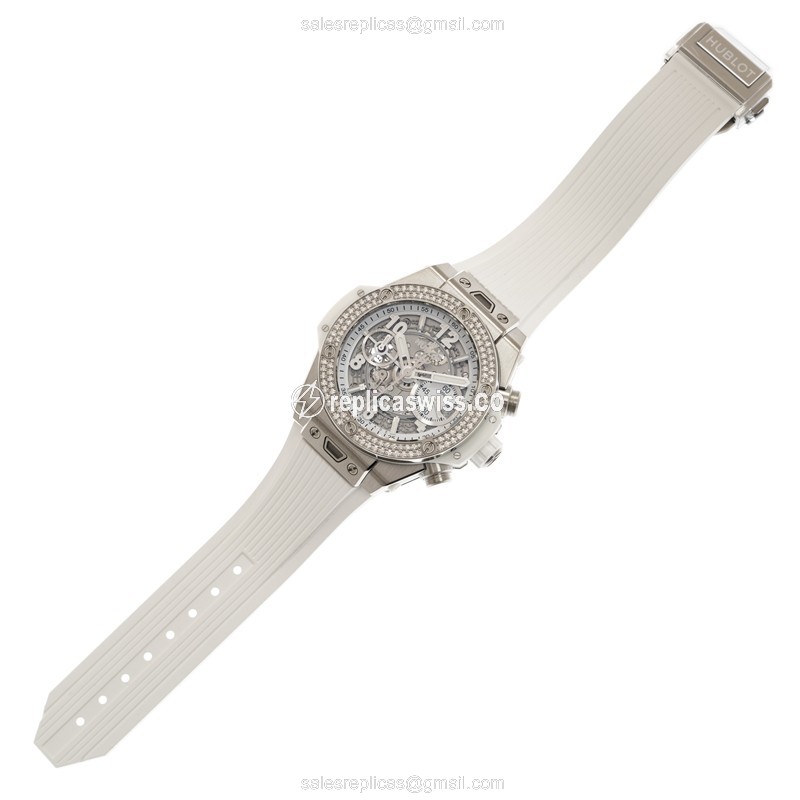 Hublot Big Bang Replica - Automatic - Titanium Case - Diamond Bezel - Silver Dial - View 2