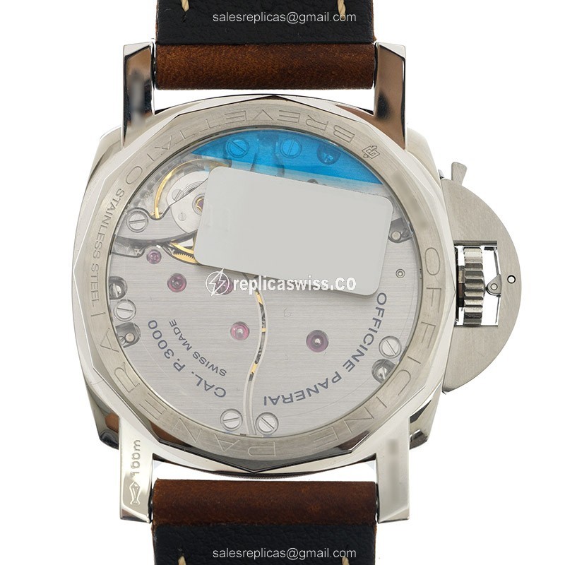 Panerai PAM01075 LUMINOR - Automatic - Beige Dial - Steel Case - Brown Cowhide Strap - View 3