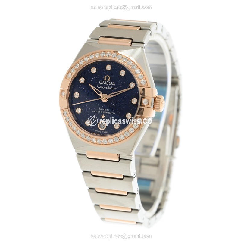 Omega Constellation Replica - Automatic - 18kt Rose Gold - Blue Dial - Diamond - Gold Clasp & Steel Strap - View 3