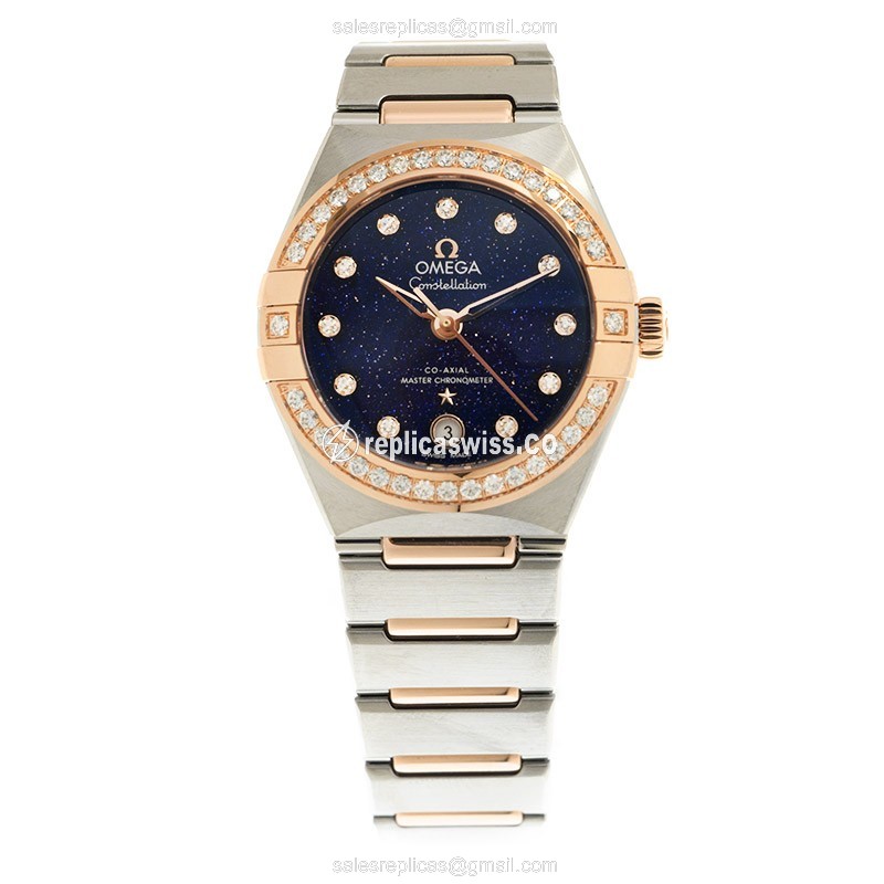Omega Constellation Replica - Automatic - 18kt Rose Gold - Blue Dial - Diamond - Gold Clasp & Steel Strap - View 2