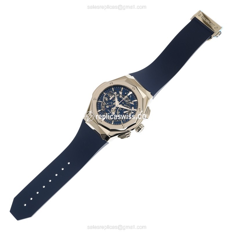 Hublot Classic Fusion Replica - Automatic - Titanium Case - Transparent Dial - Blue Rubber Strap - View 2