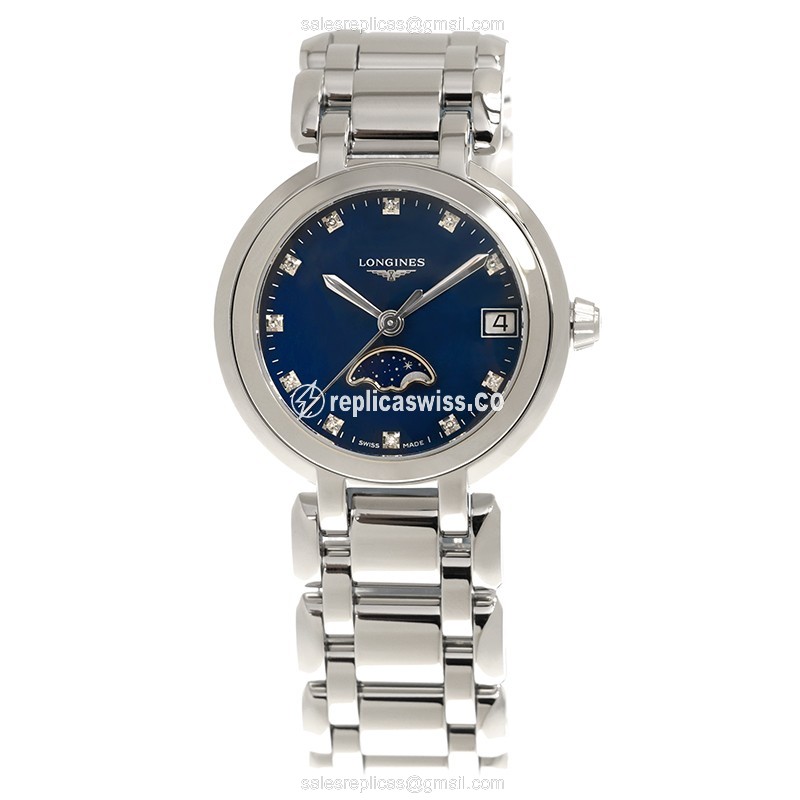 Longines PRIMA LUNA Quartz - Blue Dial - Steel Case & Band - Clasp - View 2