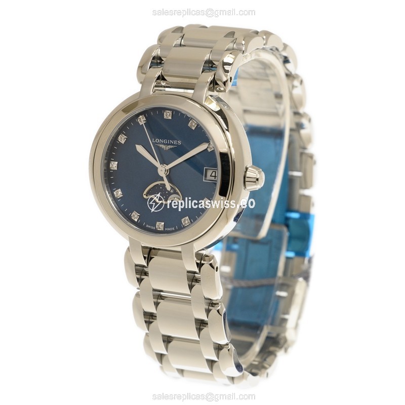 Longines PRIMA LUNA Quartz - Blue Dial - Steel Case & Band - Clasp - View 3