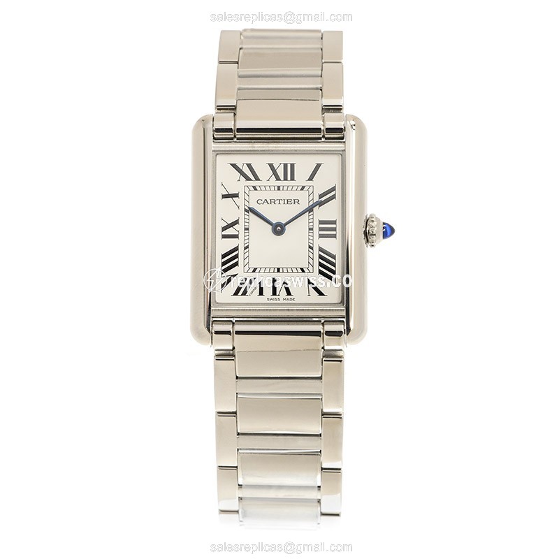 Cartier TANK Quartz Steel - Silver Dial - Steel Band - Clasp - 25mm WSTA0052 - View 2