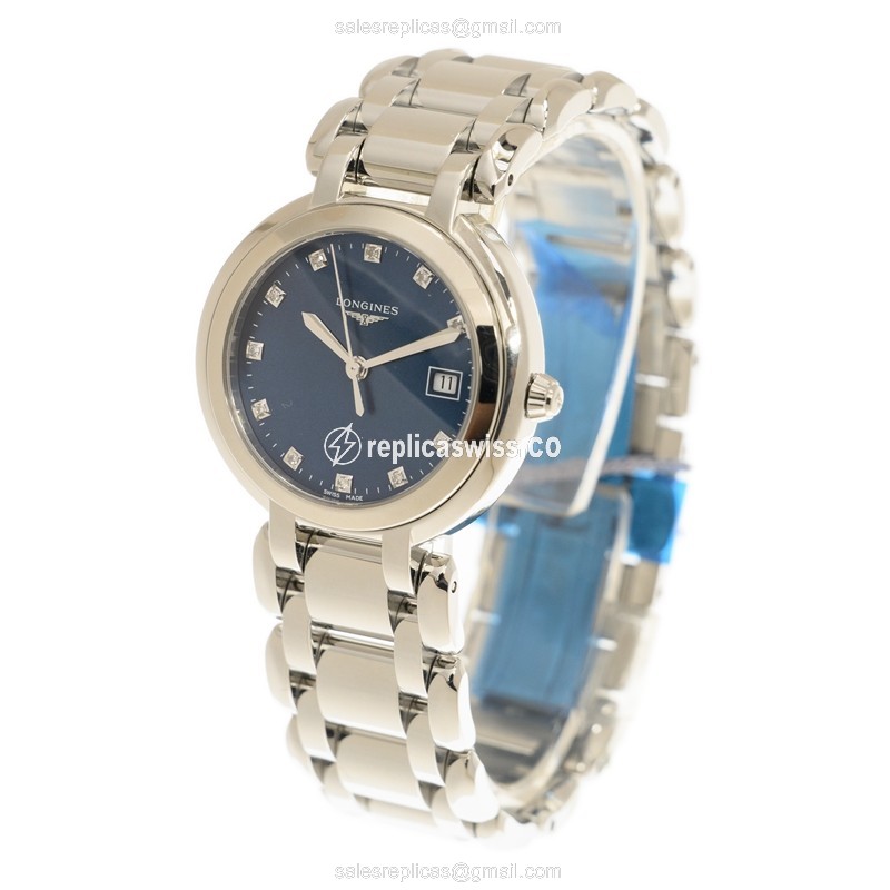 Longines PRIMA LUNA Quartz Replica - Stainless Steel - Blue Dial | Steel Strap - View 3