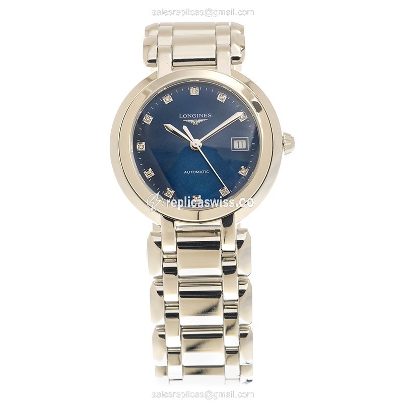 Longines PRIMA LUNA Replica - Automatic - Steel Case - Blue Dial - Silver Clasp & Steel Strap - View 2