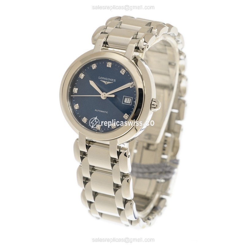 Longines PRIMA LUNA Replica - Automatic - Steel Case - Blue Dial - Silver Clasp & Steel Strap - View 3