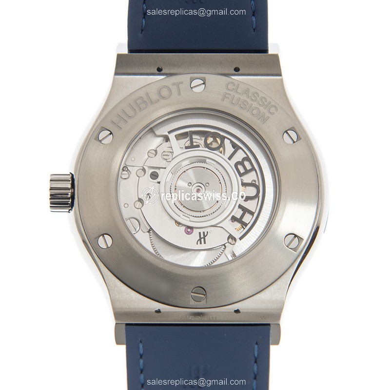 Hublot Classic Fusion Replica - Automatic - Blue Dial - Steel Case - Blue Alligator Strap - View 3