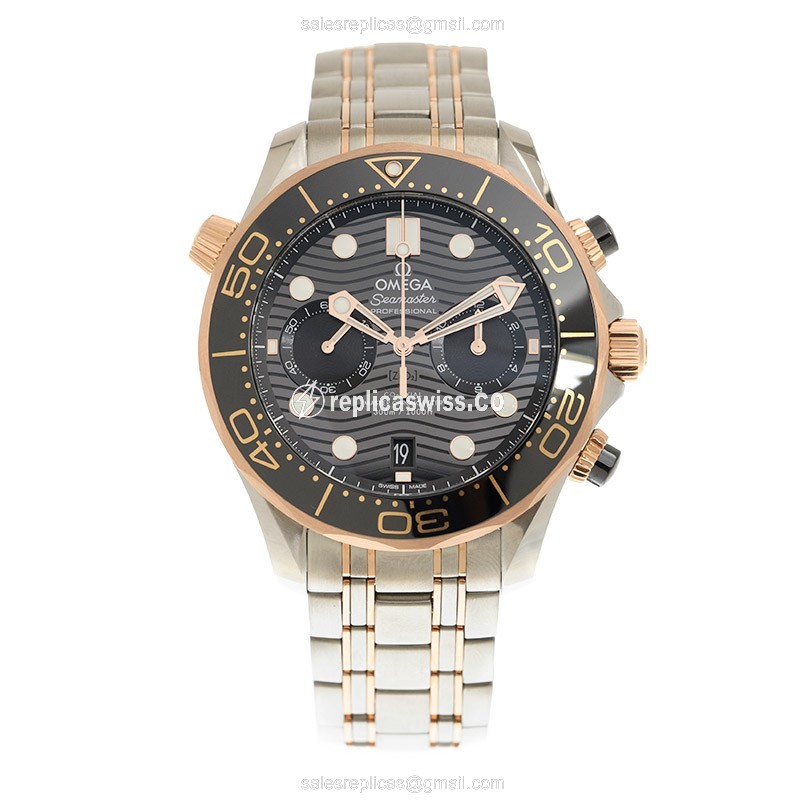 Omega Seamaster Replica - Automatic - 18kt Rose Gold & Steel Case - Black Dial - View 2