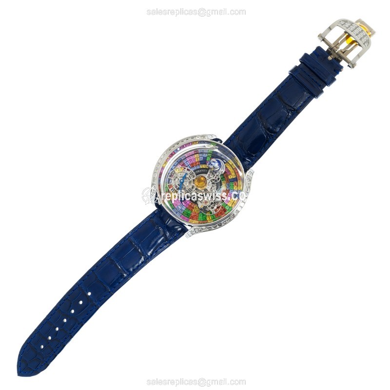 Jacob & Co AS800.30.BD.UC.ABALA Solar - Manual Wind - 18kt White Gold - Diamond Skull - Blue Alligator Strap - View 2