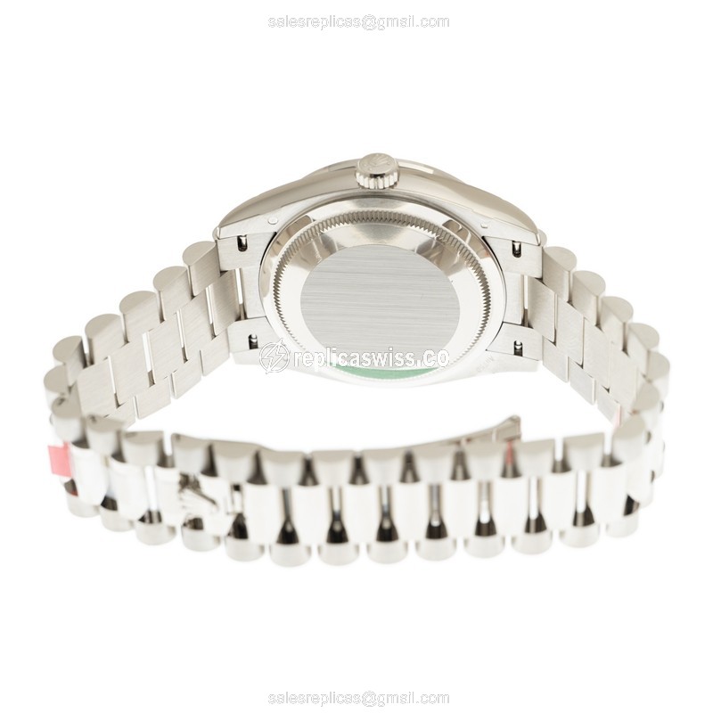 Rolex DAY-DATE Replica - Automatic - 18kt White Gold - Pink Dial - Diamond - Silver Clasp - View 4