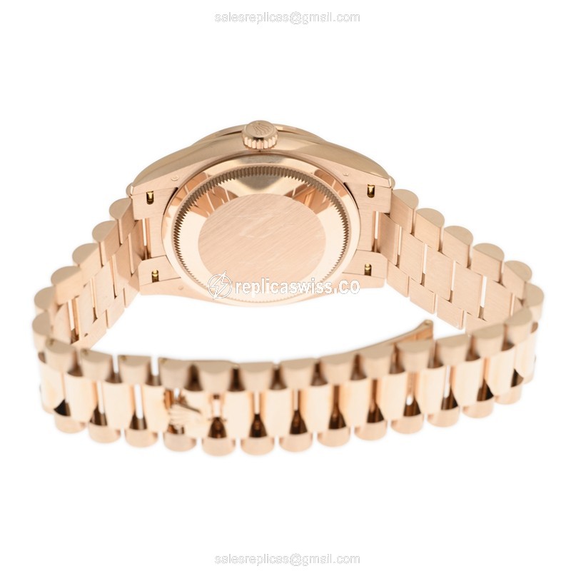 Rolex DAY-DATE Replica - Automatic - 18kt Rose Gold Case - Blue Dial & Diamonds - View 4