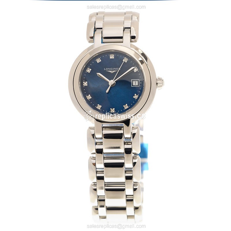 Longines Prima Luna Quartz - Blue Dial - Steel Case - Silver Steel Band - View 2