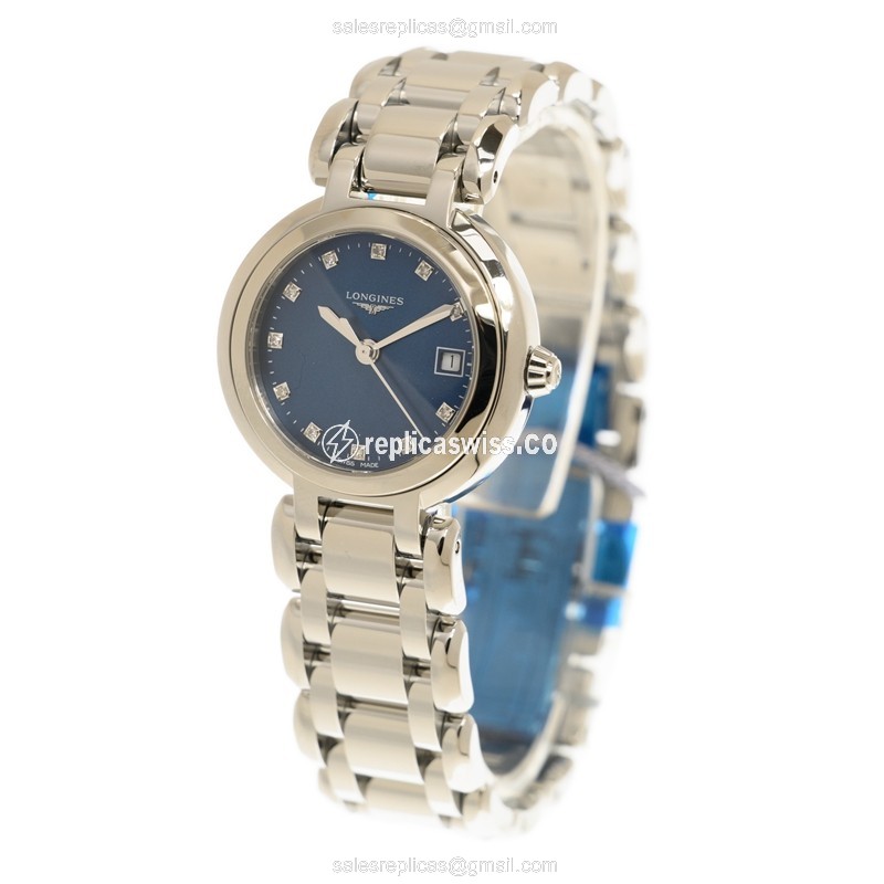 Longines Prima Luna Quartz - Blue Dial - Steel Case - Silver Steel Band - View 3