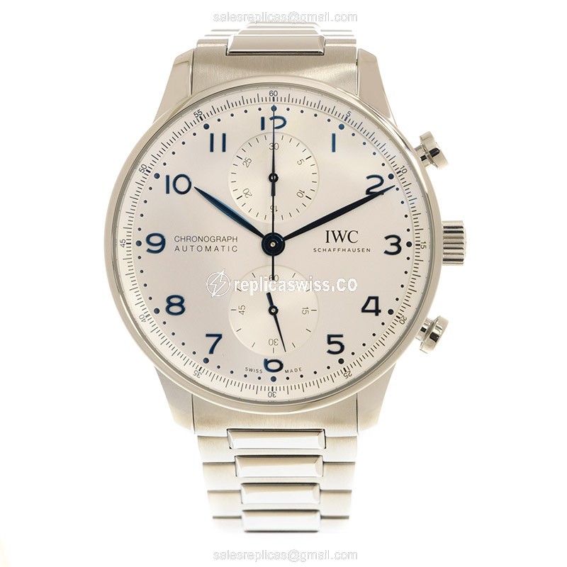 IWC Portuguese Automatic - Stainless Steel - Silver Dial - Clasp - Silver Band - View 2