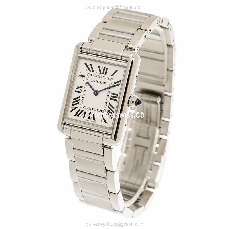 Cartier TANK Quartz Steel - Silver Dial - Steel Band - Clasp - 25mm WSTA0052 - View 3