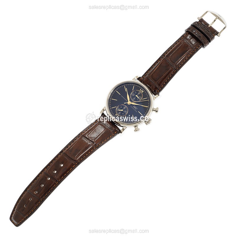 IWC Portofino Replica - Automatic - Stainless Steel - Black Dial - Brown Leather Strap - View 2
