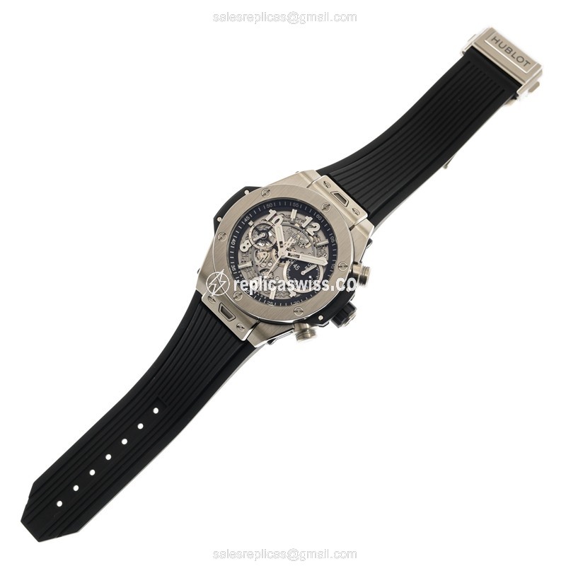 Hublot BIG BANG Replica - Automatic - Titanium Case - Transparent - Black Rubber Strap - View 2