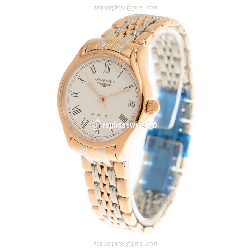Longines Lyre Replica - Automatic - 18kt Rose Gold & Steel Case - White Dial - View 3