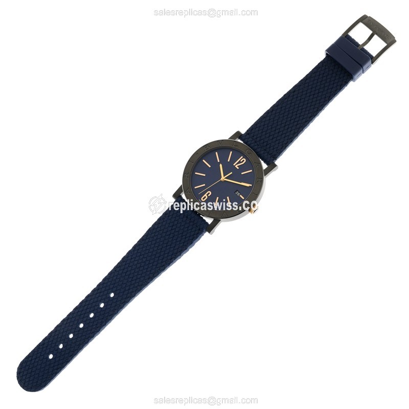 Bulgari 103133 Replica - Automatic - Blue Dial - Steel Case - Blue Rubber Strap - View 2