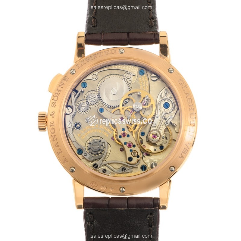 A Lange & Sohne 1815 Chrono - Manual Wind - 18kt Rose Gold - White Dial - Brown Alligator Buckle - View 3
