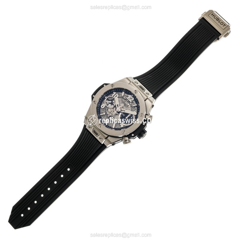 Hublot Big Bang Replica - Automatic - Titanium Case - Transparent Dial - Black Rubber Strap - View 2