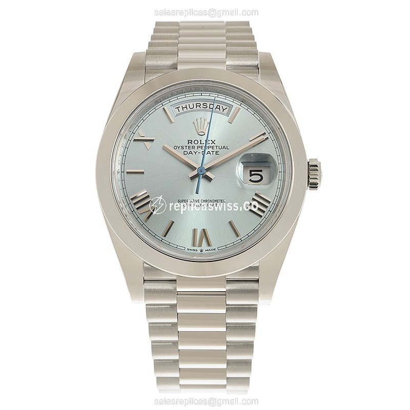 Rolex DAY-DATE Replica - Automatic - Blue Dial on Silver Strap - View 2