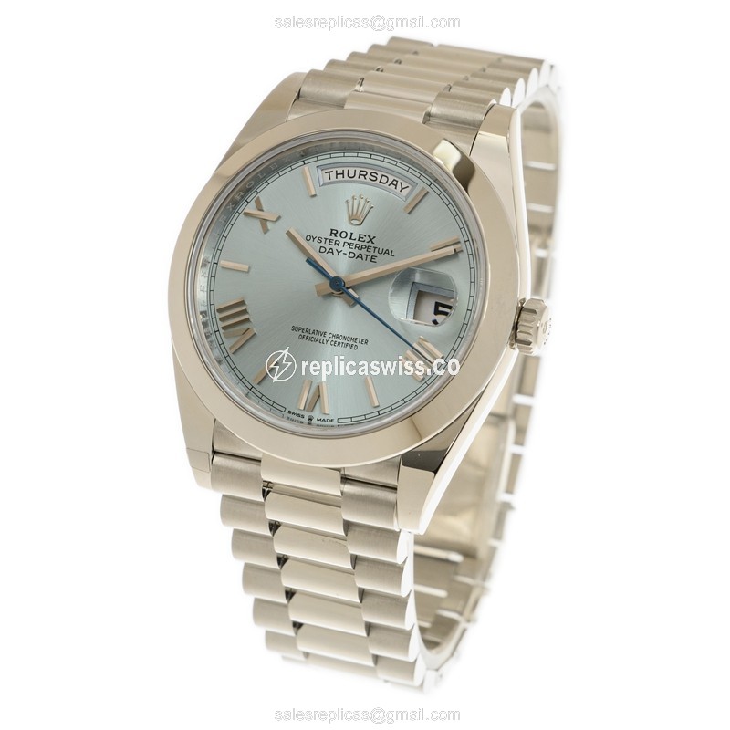 Rolex DAY-DATE Replica - Automatic - Blue Dial on Silver Strap - View 3