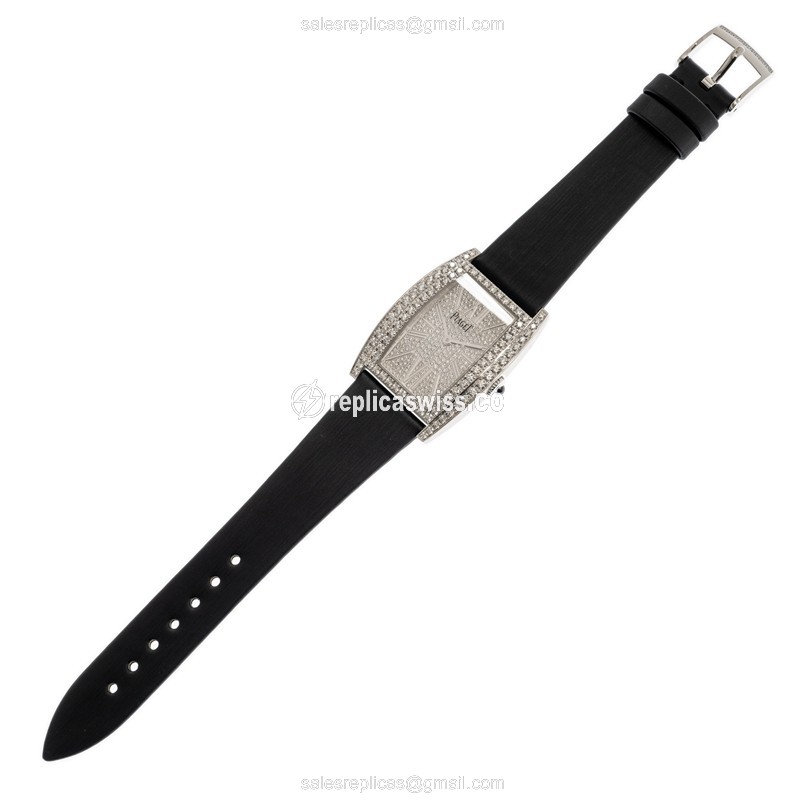 Piaget LIMELIGHT Quartz - 18kt White Gold - Diamond - Silver Dial - Black Satin Strap - View 2