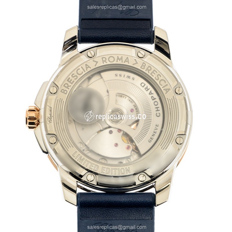 Chopard 168566-6002 Replica - Automatic - 18kt Rose Gold & Steel Case - Blue Dial - Cowhide Blue Strap - View 3