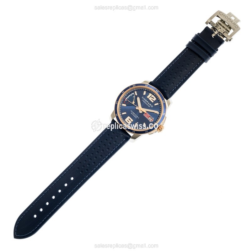 Chopard 168566-6002 Replica - Automatic - 18kt Rose Gold & Steel Case - Blue Dial - Cowhide Blue Strap - View 2